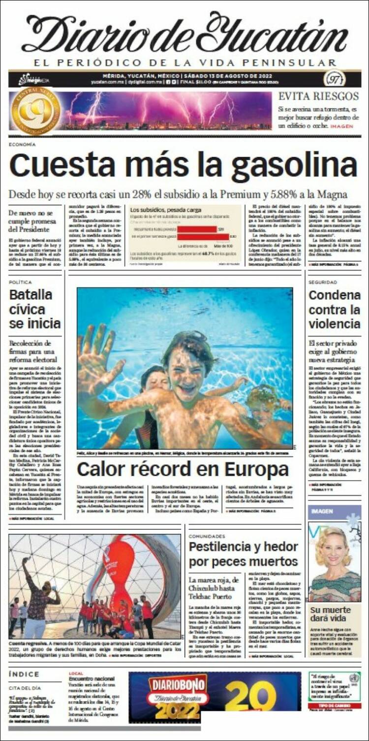 Portada de Diario de Yucatán (México)