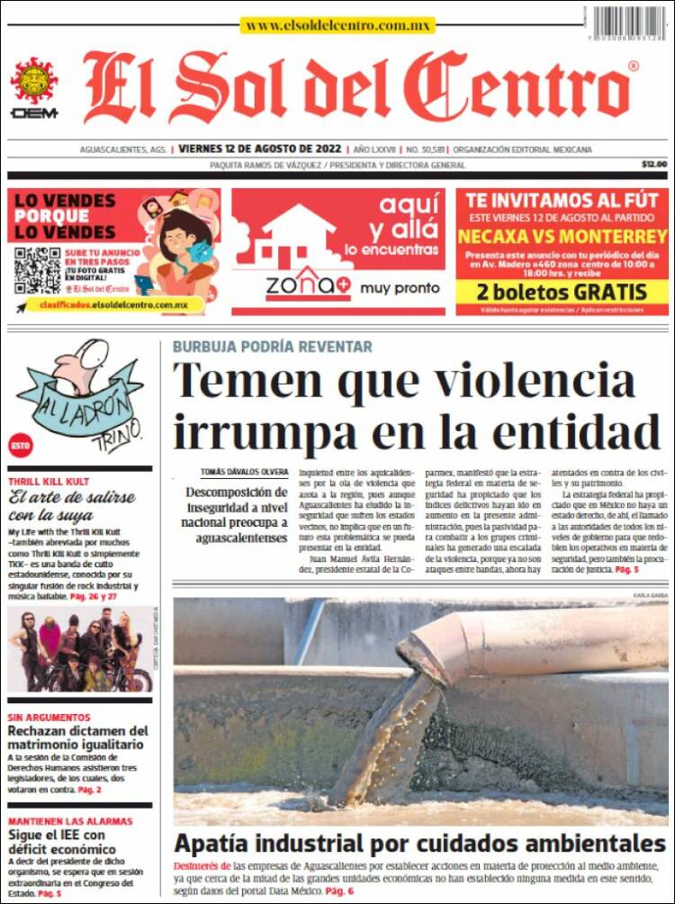 Portada de El Sol del Centro (México)