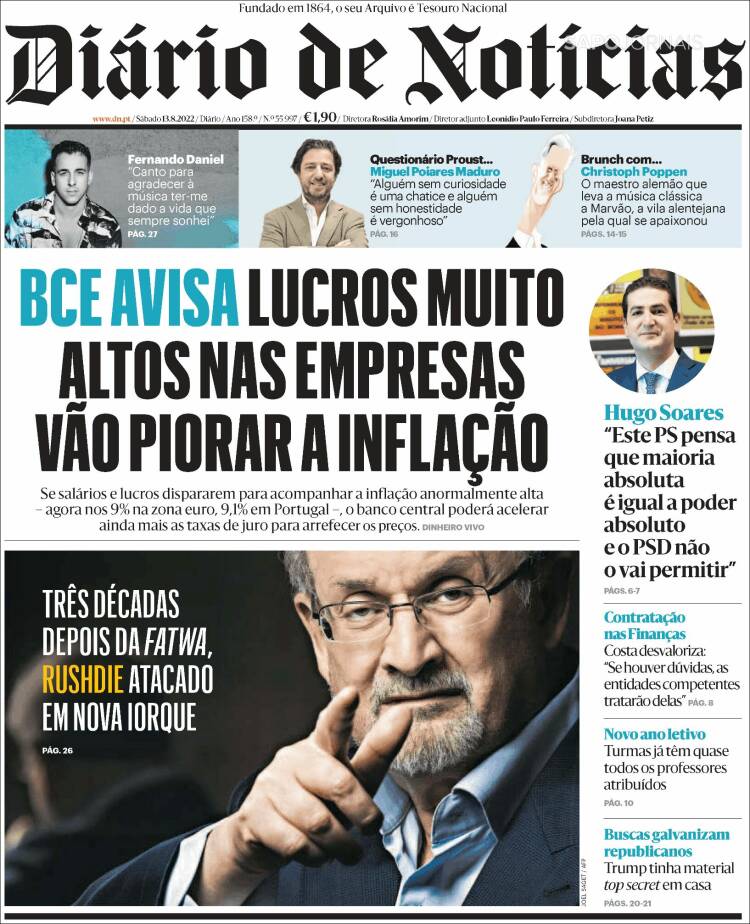 Portada de Diário de Noticias (Portugal)