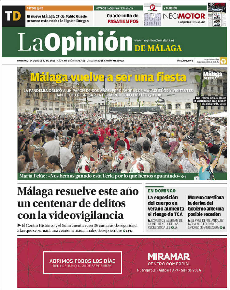 Portada de La Opinión de Málaga (Espa&ntilde;a)