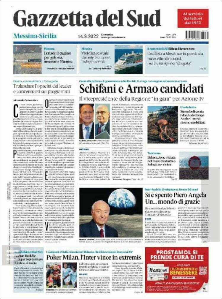 Portada de Gazzetta del Sud (Italia)