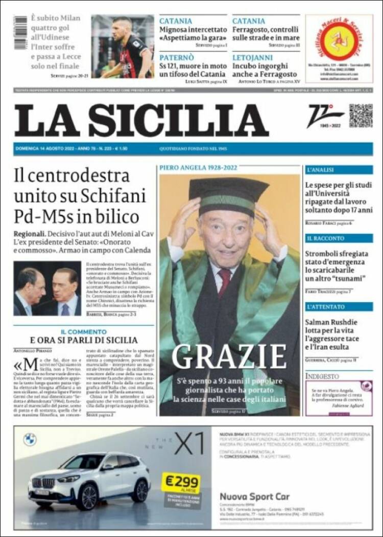 Portada de La Sicilia (Italia)