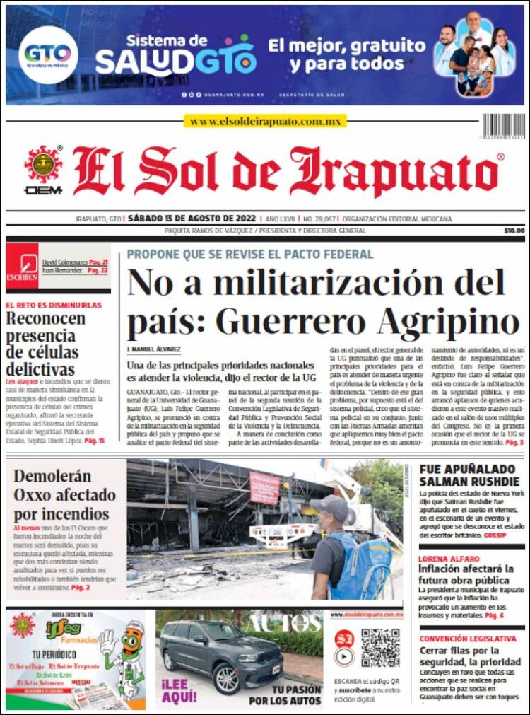 Portada de El Sol de Irapuato (México)