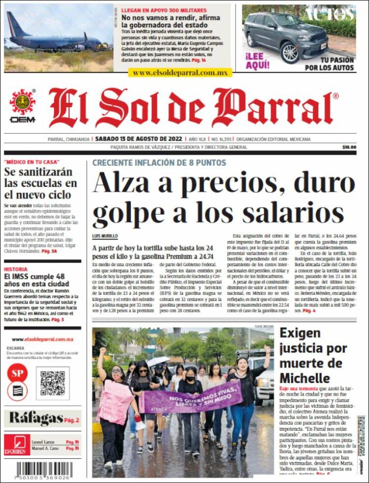 Portada de El Sol de Parral (México)