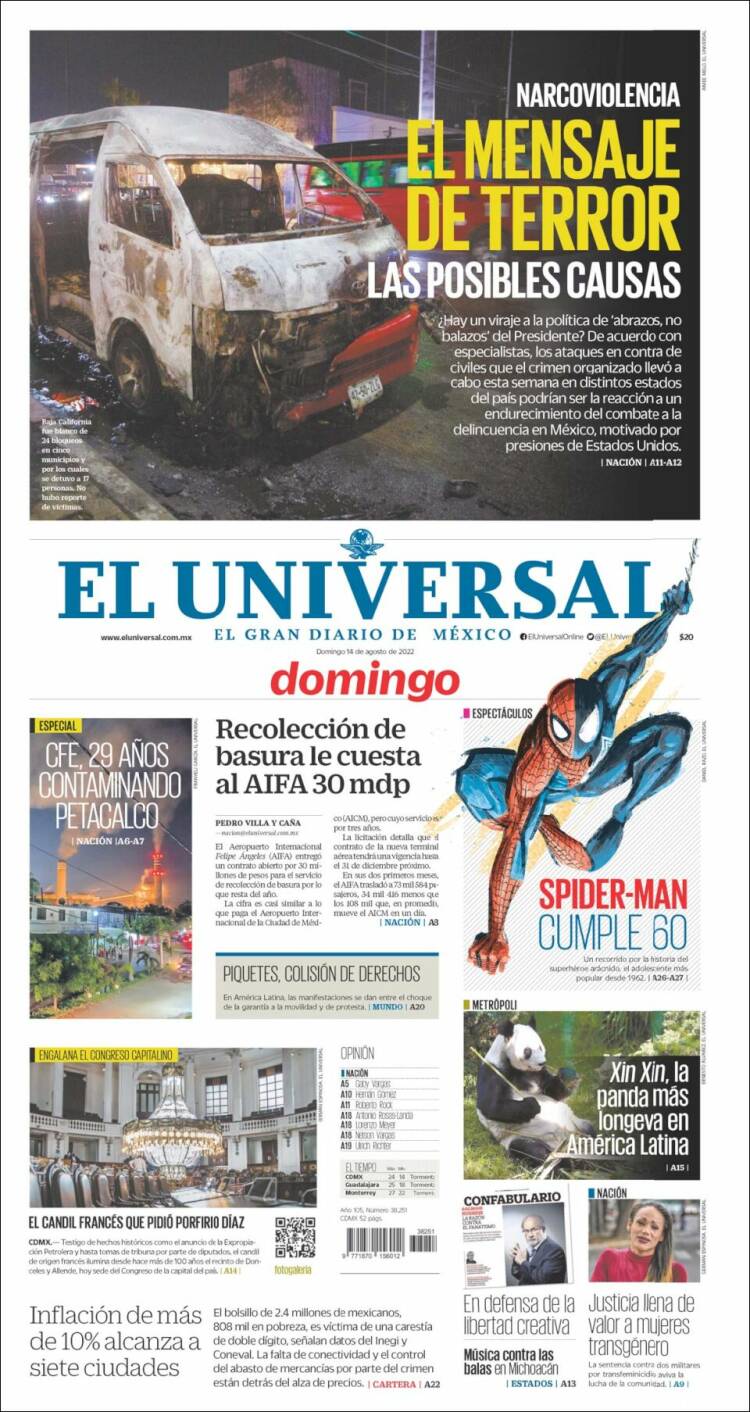 Portada de El Universal (México)