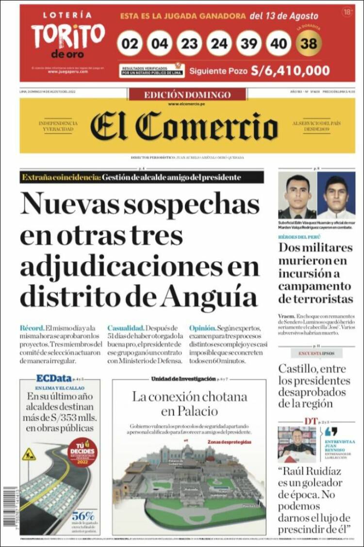 Portada de El Comercio (Per&uacute;)