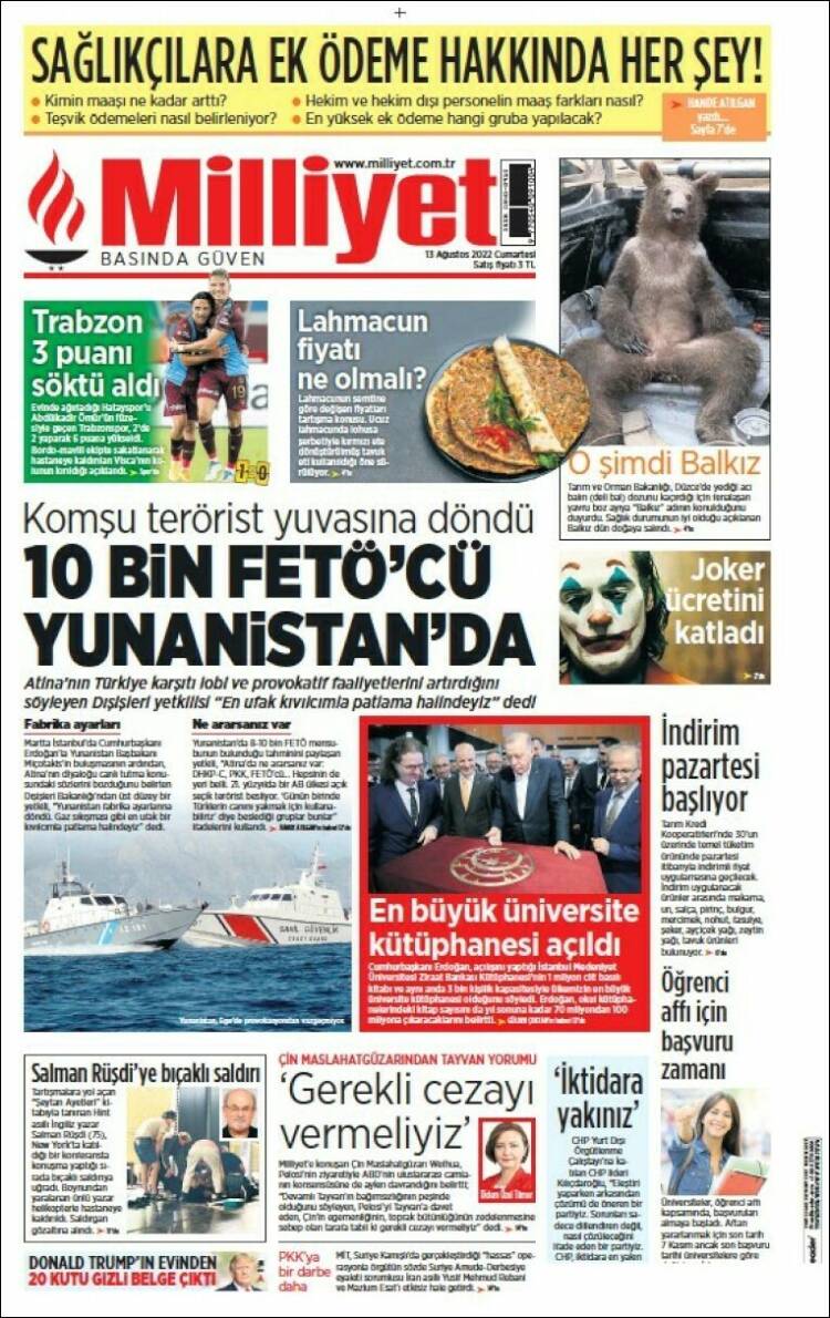 Portada de Milliyet (Turqu&iacute;a)