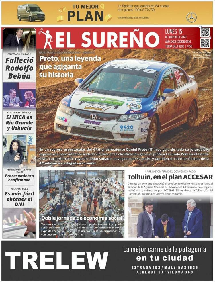Portada de Diario El Sureño (Argentina)