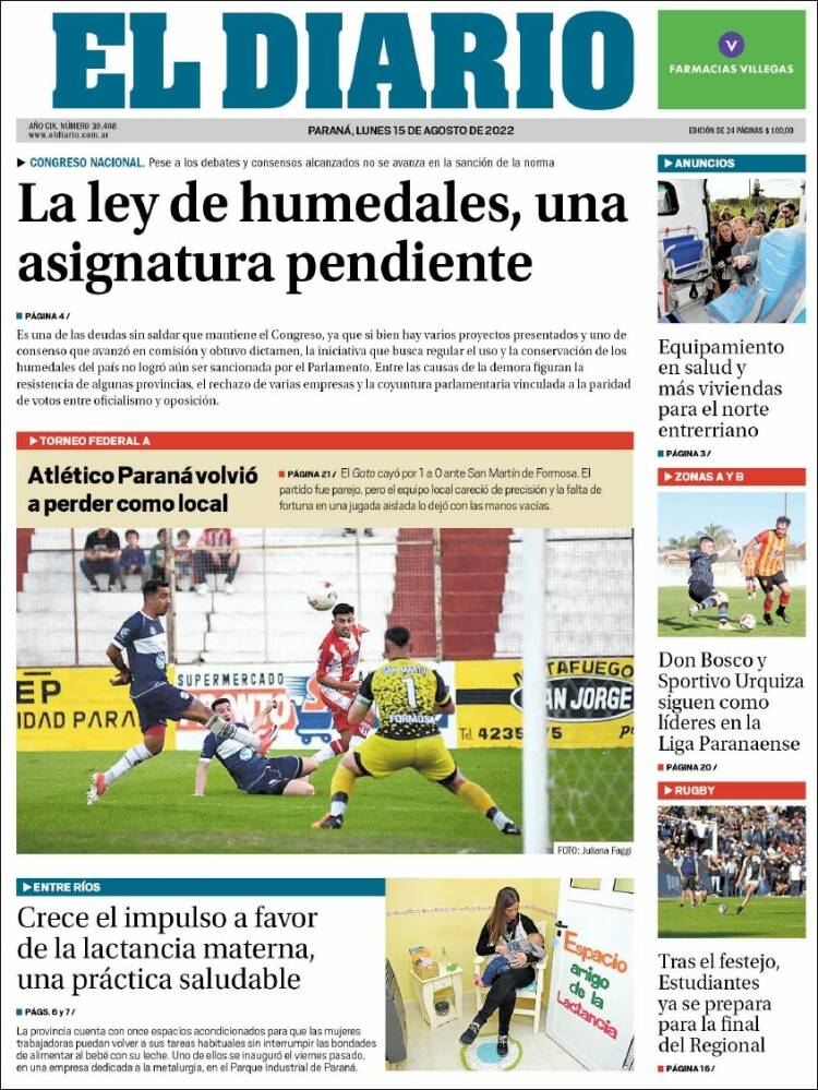 Portada de El Diario de Paraná (Argentina)