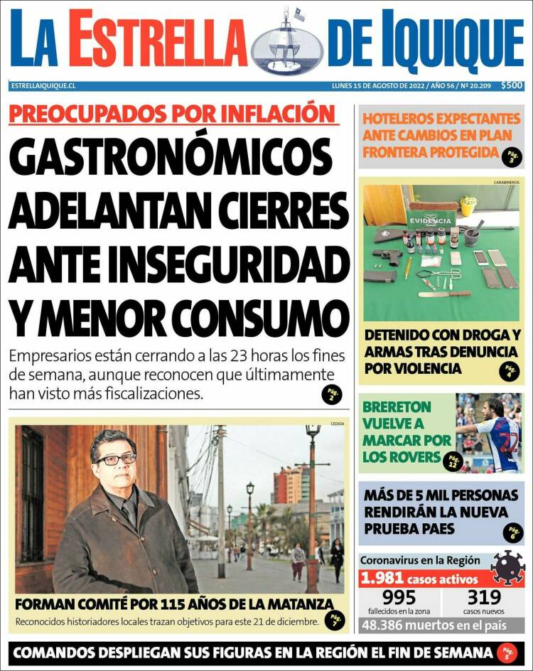 Portada de La Estrella de Iquique (Chile)