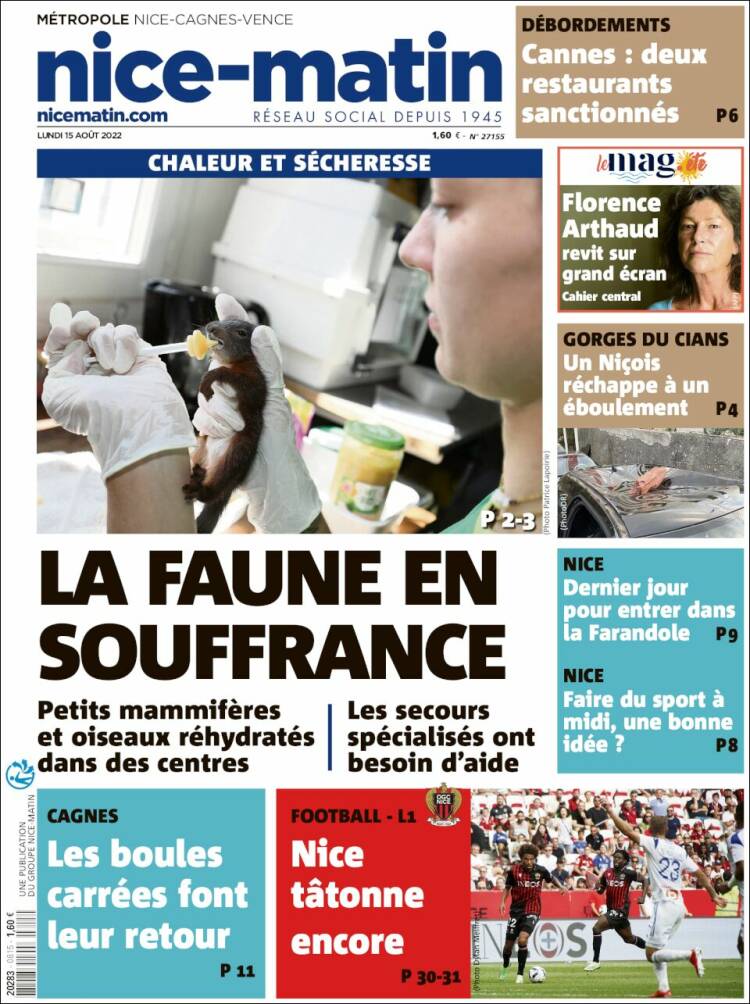 Portada de Nice-Matin (Francia)