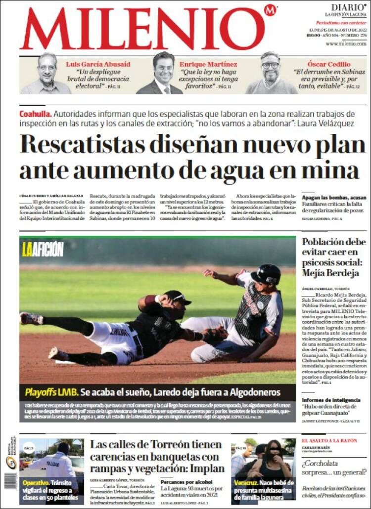 Portada de Milenio - Laguna (M&eacute;xico)