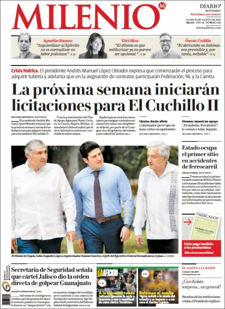 Portada de Milenio de Monterrey (M&eacute;xico)