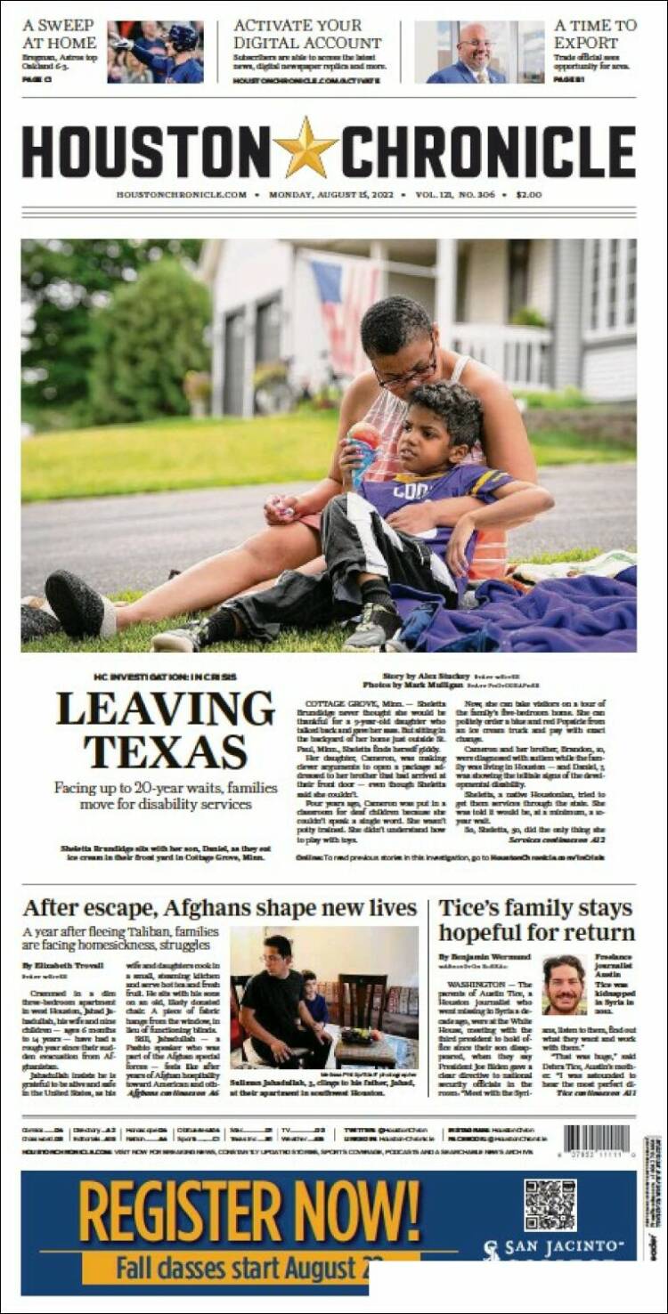 Portada de Houston Chronicle (USA)