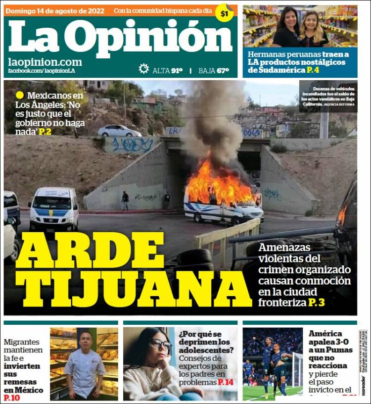 Portada de La Opinión (USA)