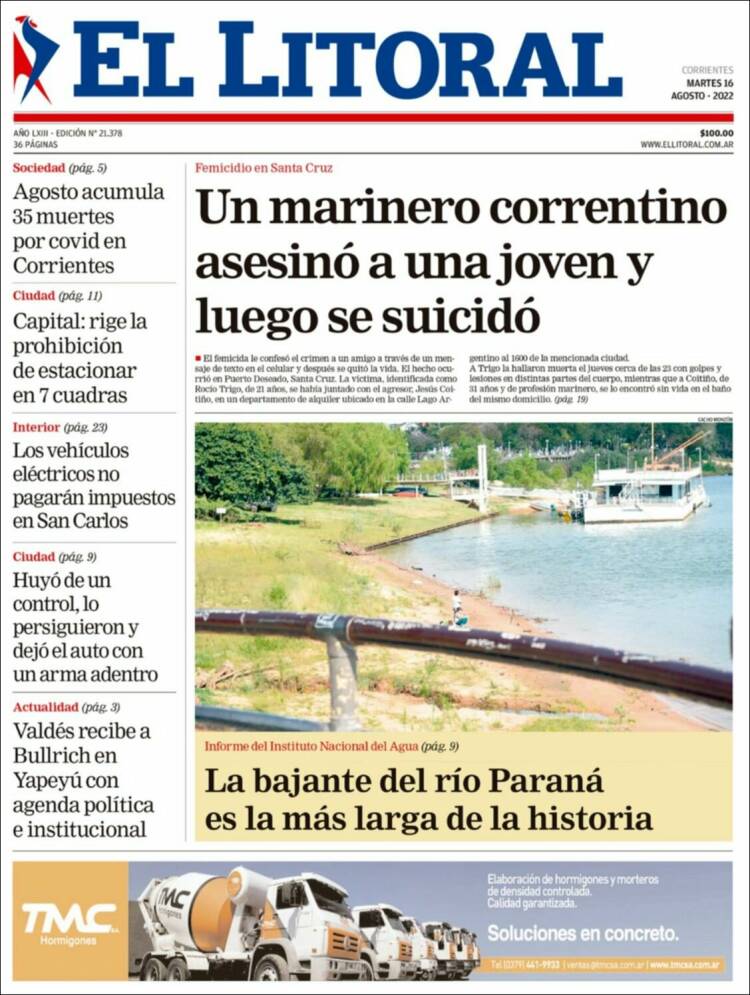 Portada de El Litoral Corrientes (Argentina)