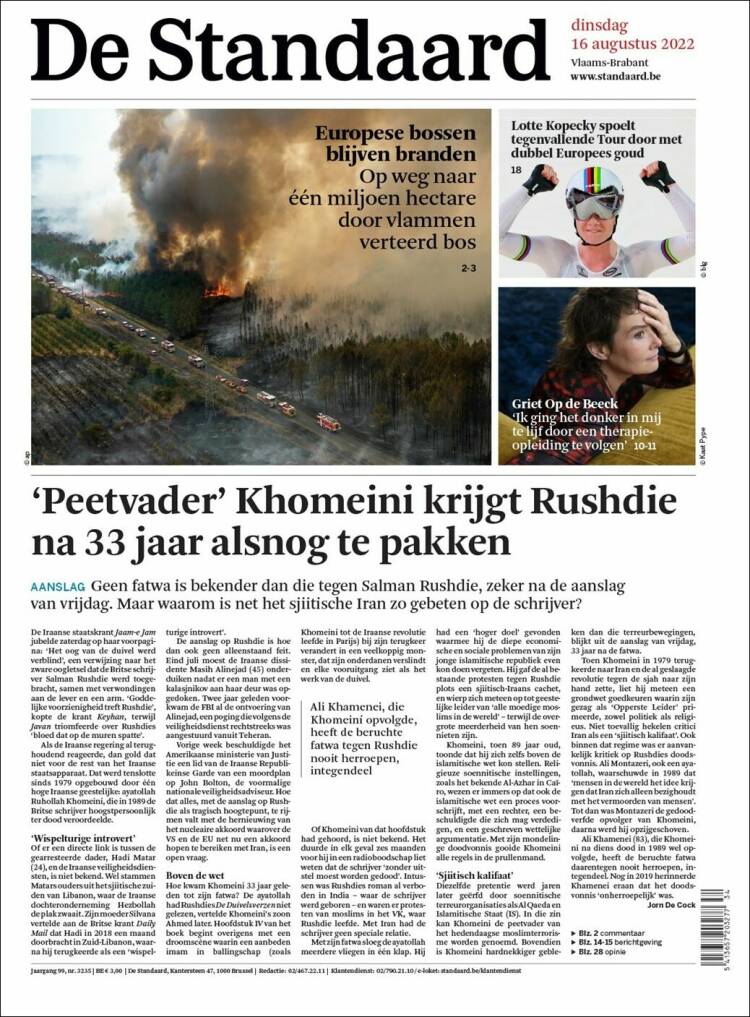Portada de De Standaard (B&eacute;lgica)