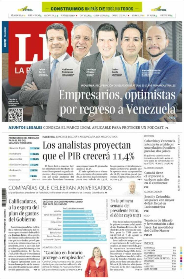 Portada de La Republica (Colombia)