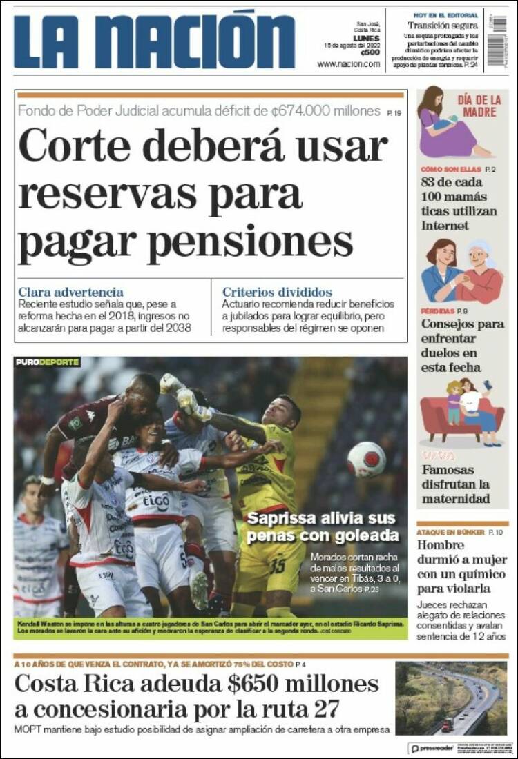 Portada de La Nación - Costa Rica (Costa Rica)