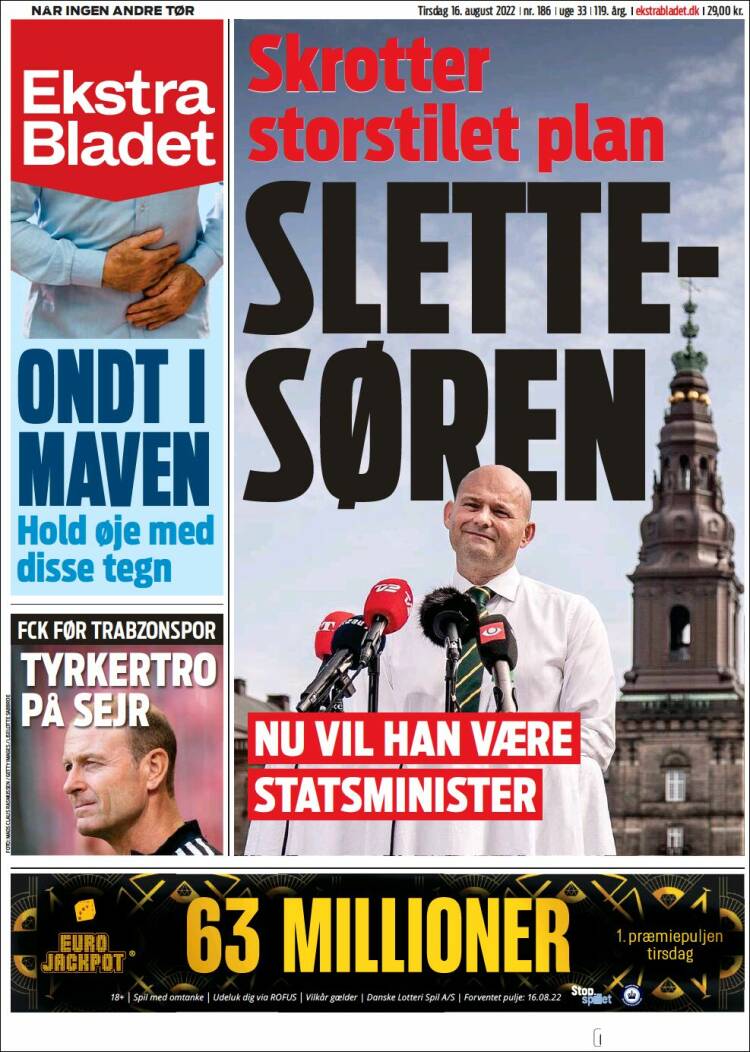 Portada de Ekstra Bladet (Dinamarca)