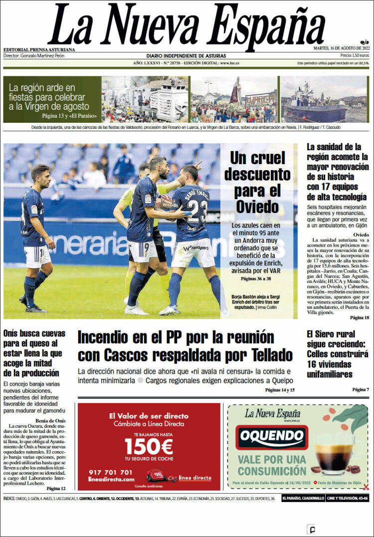 Portada de La Nueva España (Espa&ntilde;a)