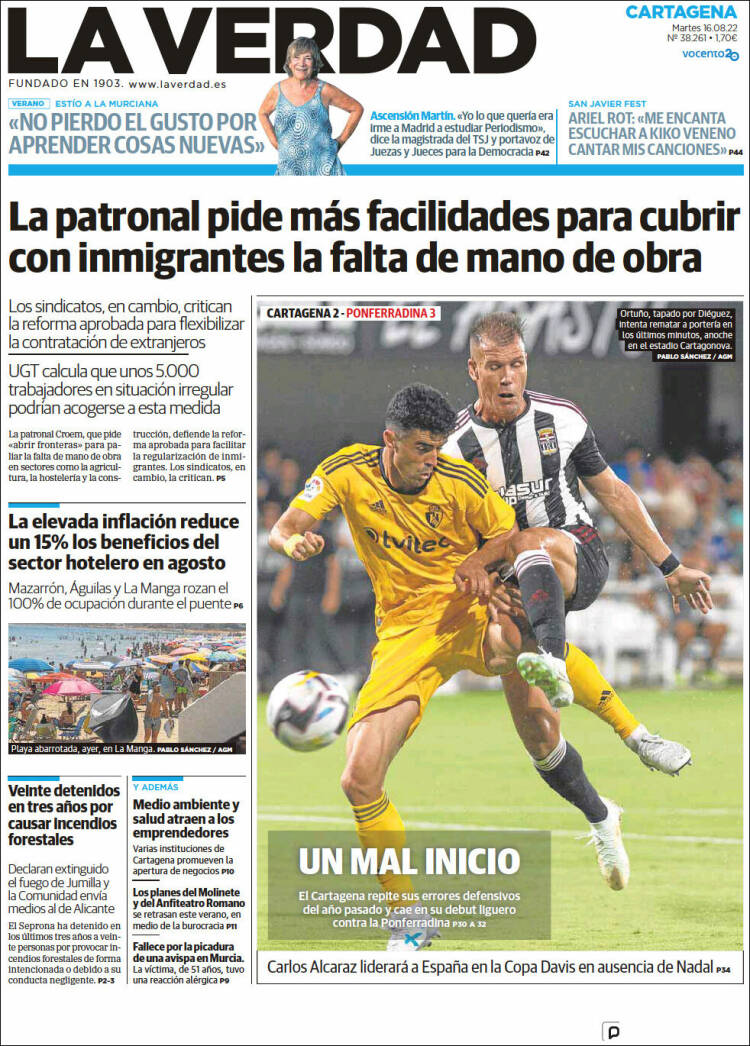 Portada de La Verdad de Cartagena (Espa&ntilde;a)