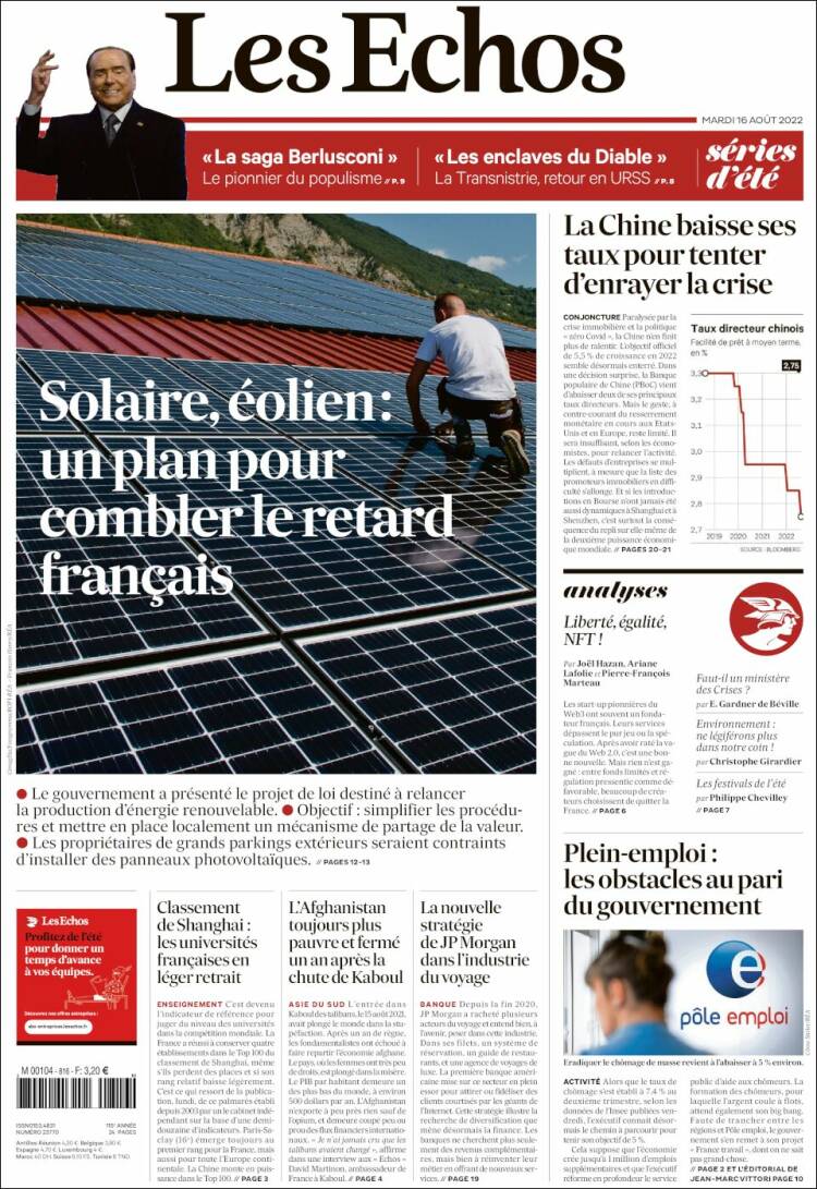 Portada de Les Echos (Francia)