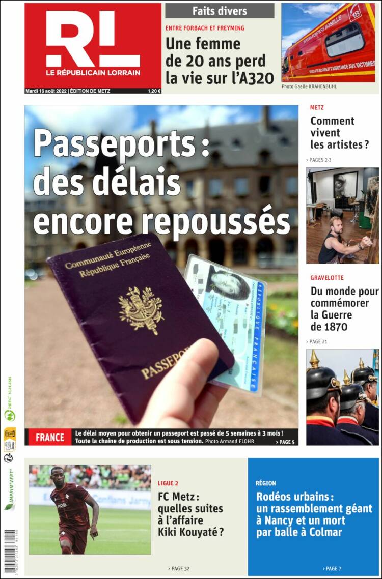 Portada de Le Republicain Lorrain (Francia)