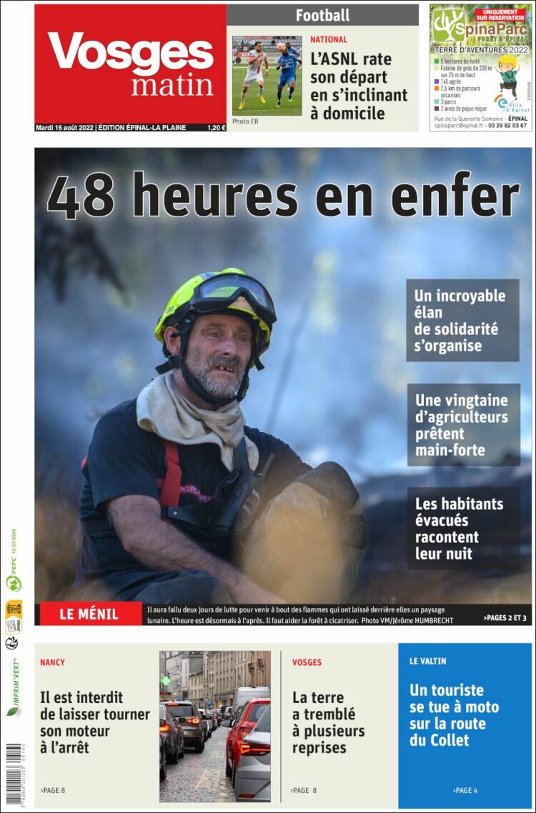 Portada de Vosges Matin (Francia)
