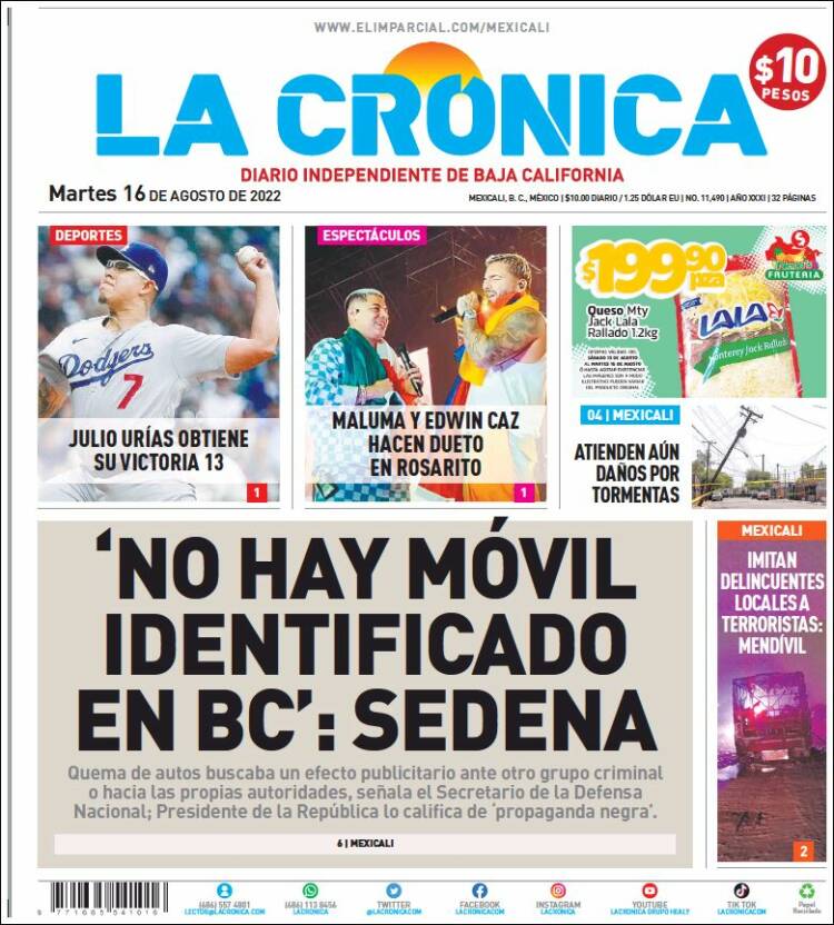 Portada de La Crónica de Baja California (M&eacute;xico)