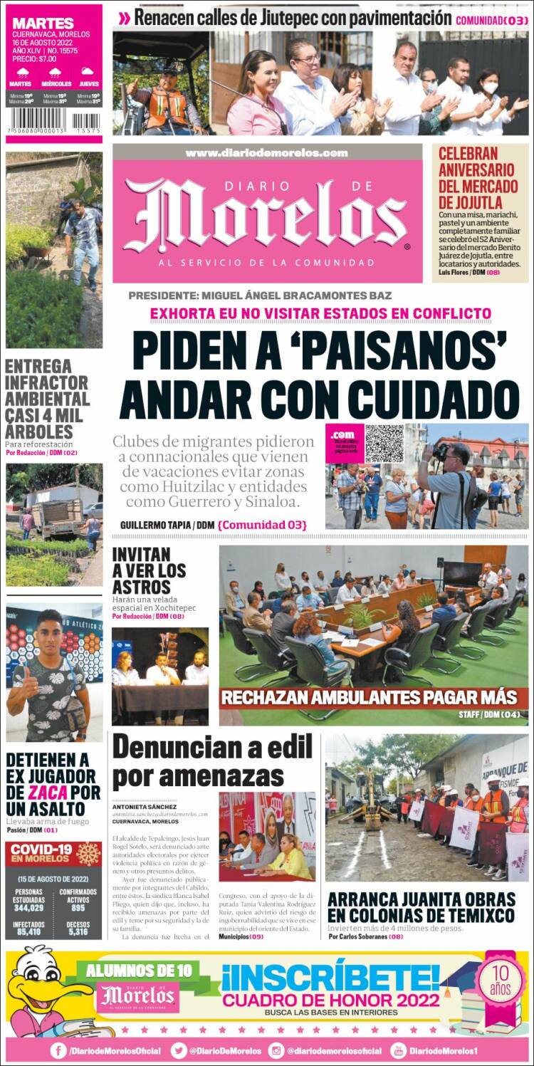 Portada de Diario de Morelos (M&eacute;xico)