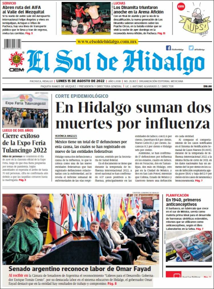 Portada de El Sol de Hidalgo (M&eacute;xico)