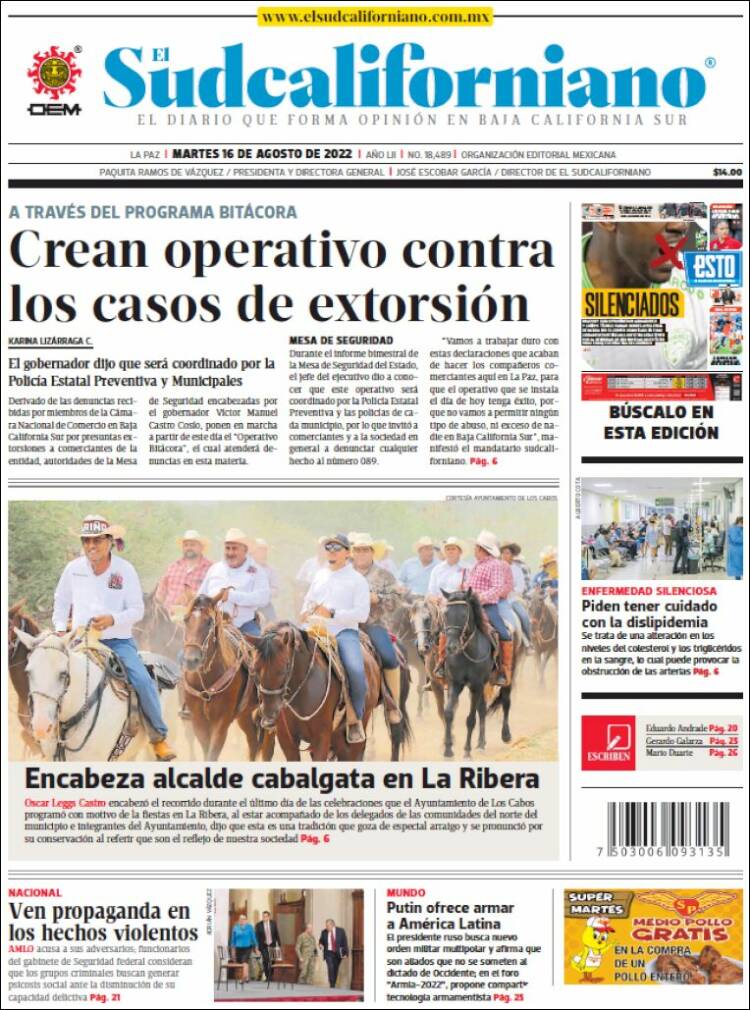 Portada de El Sudcaliforniano (M&eacute;xico)