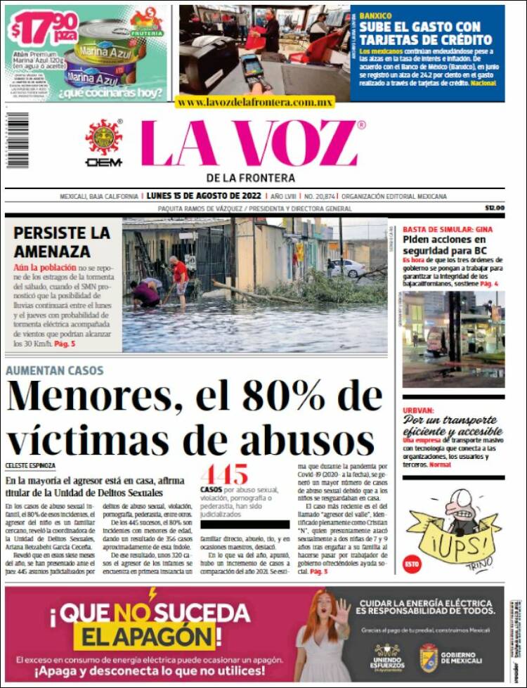 Portada de La Voz de la Frontera (M&eacute;xico)