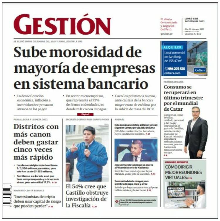 Portada de Diario Gestión (Per&uacute;)