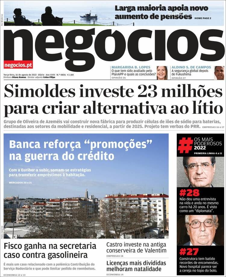 Portada de Jornal de Negócios (Portugal)