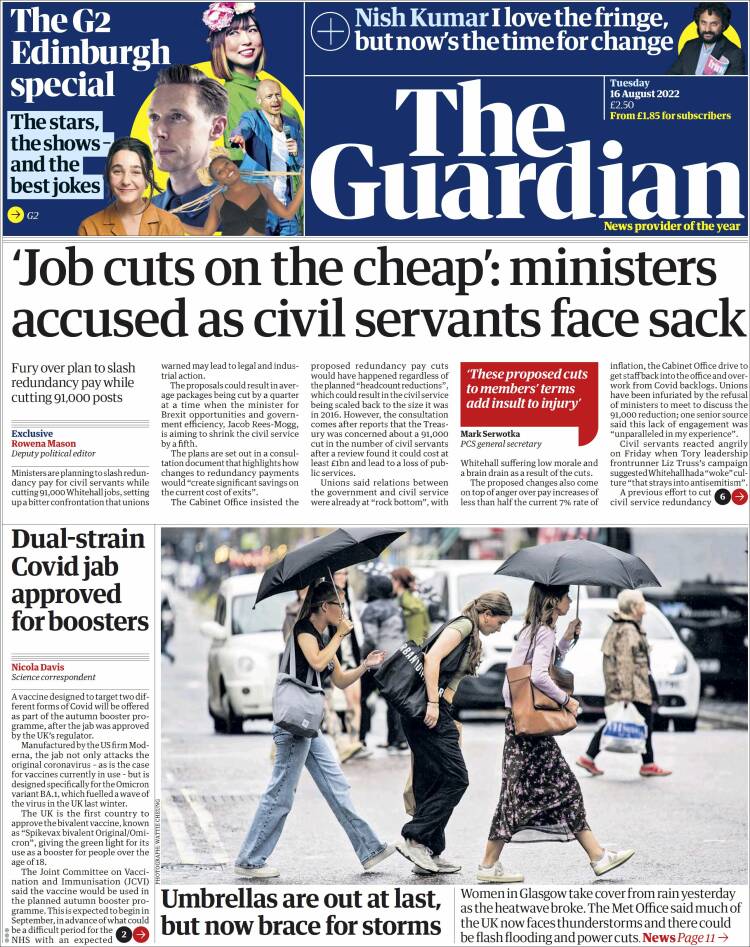 Portada de The Guardian (Reino Unido)