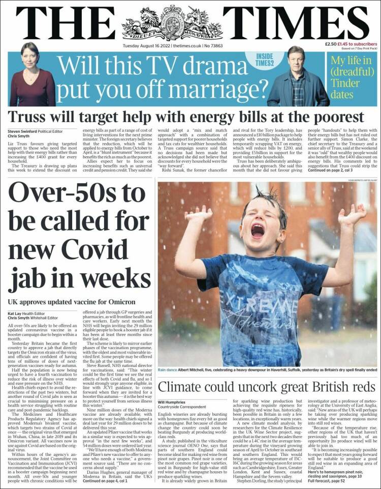 Portada de The Times (Reino Unido)