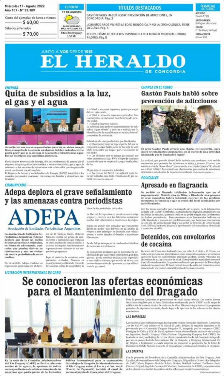 Portada de El Heraldo de Concordia (Argentina)