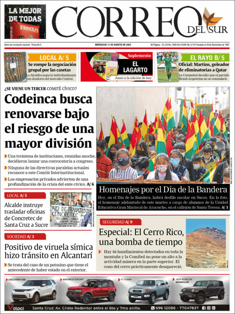 Portada de Correo Sur (Bolivia)