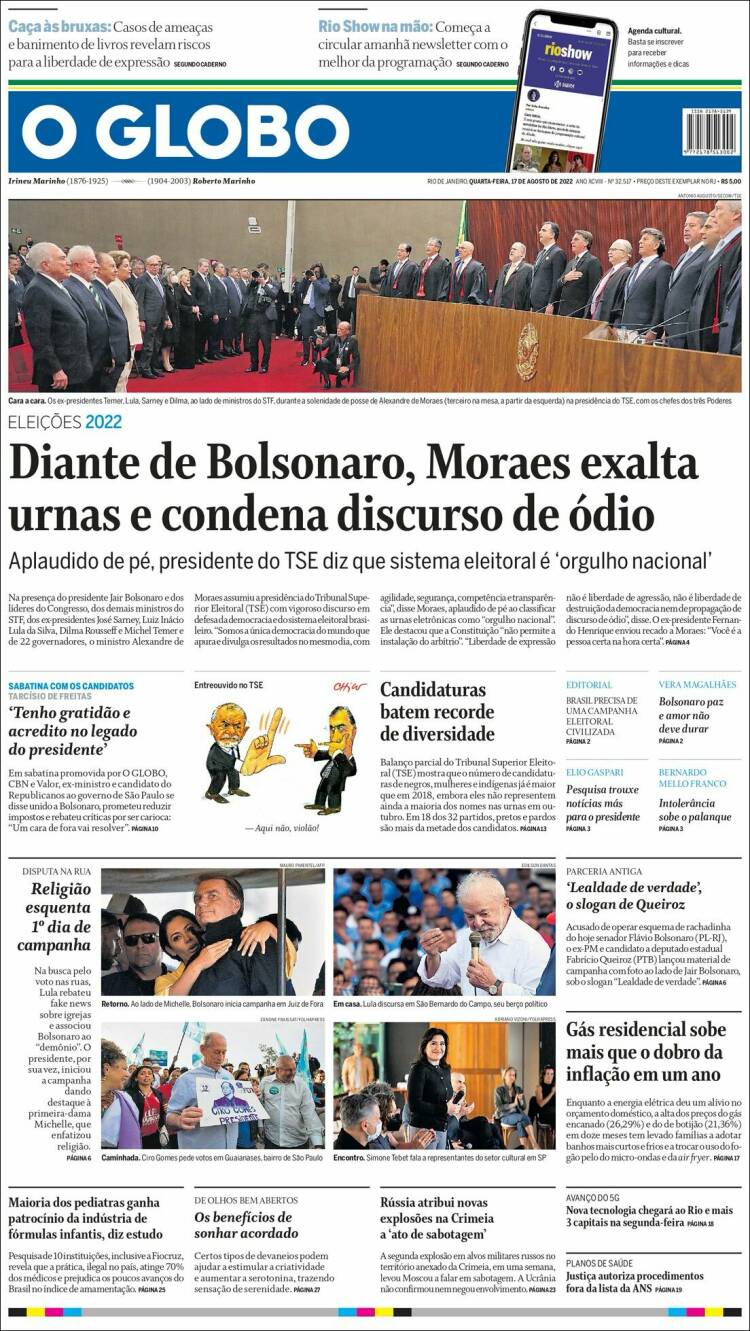 Portada de O Globo (Brasil)