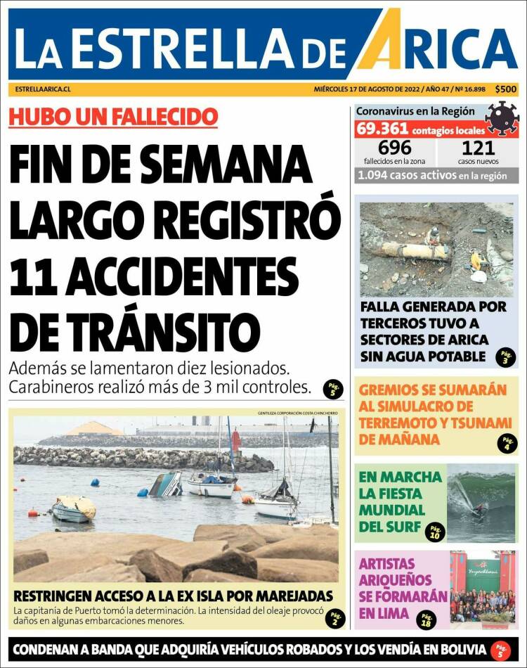 Portada de La Estrella de Arica (Chile)