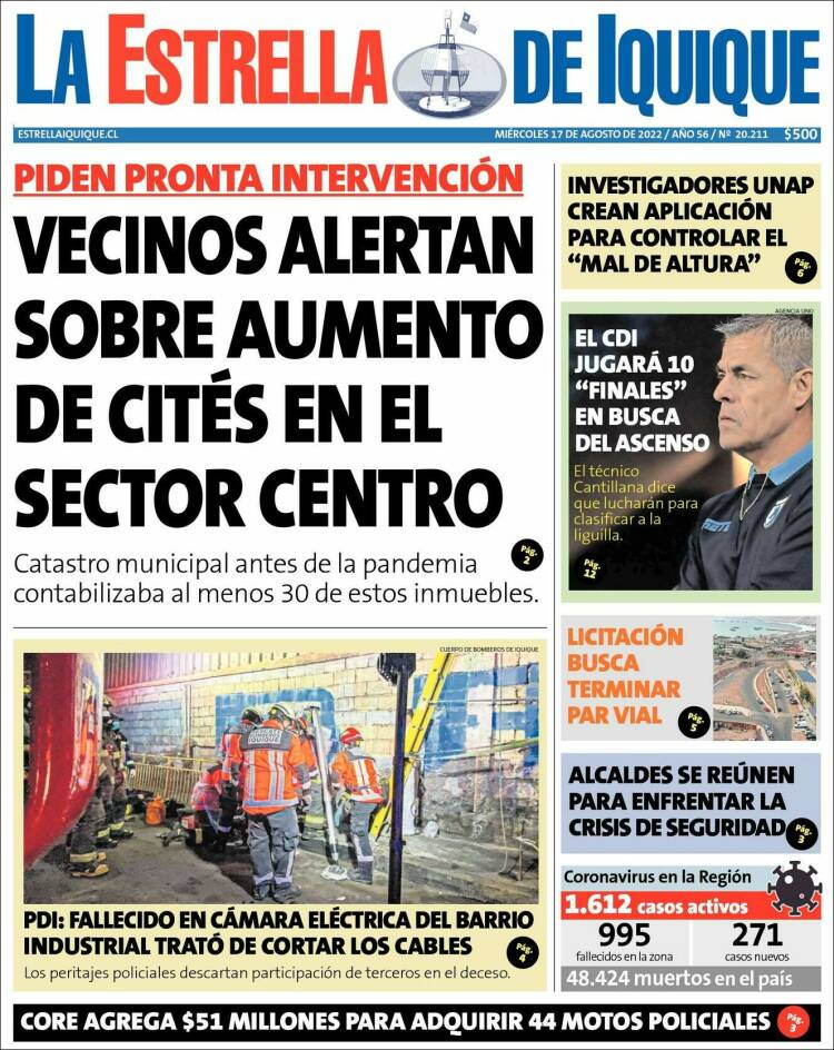 Portada de La Estrella de Iquique (Chile)