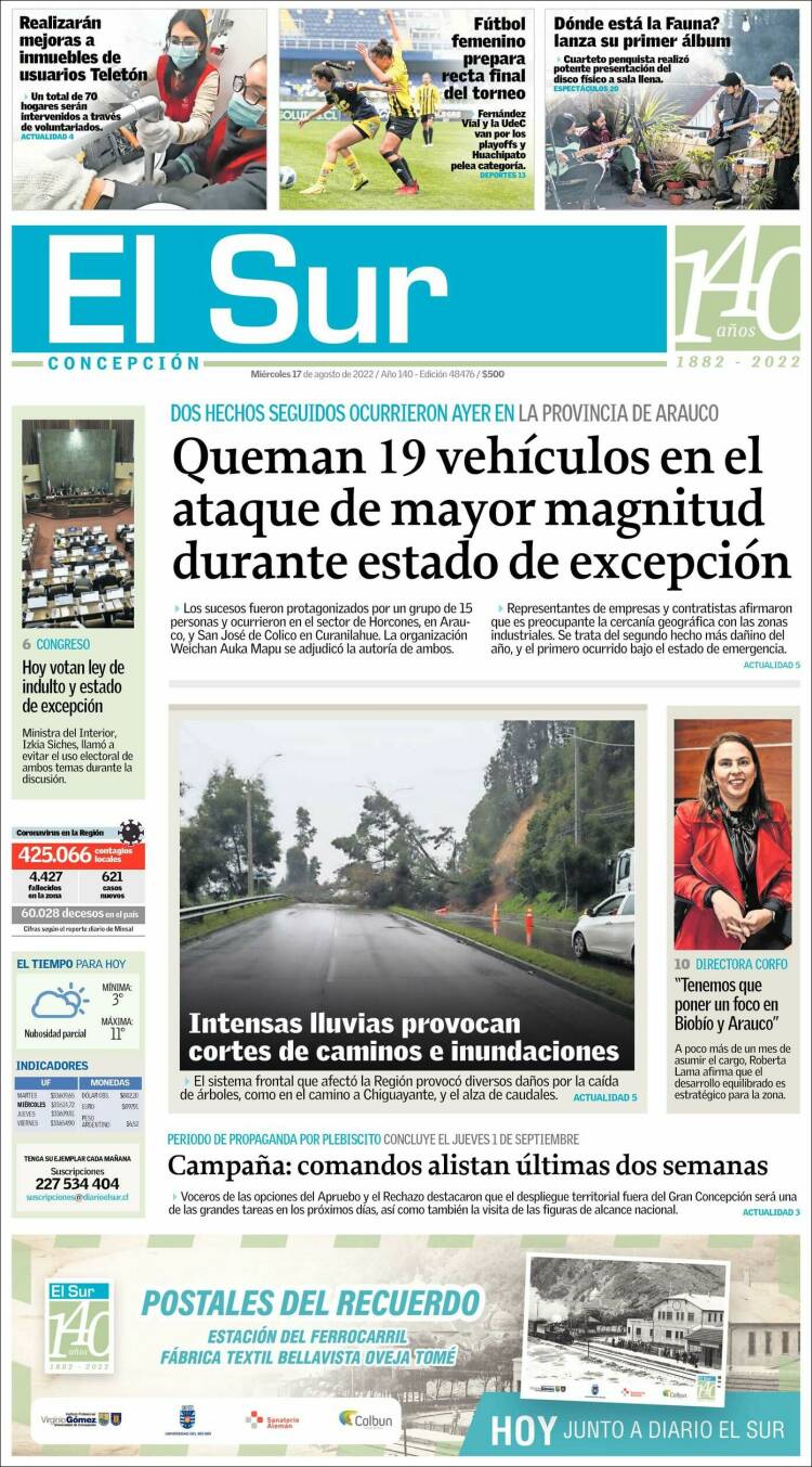 Portada de El Sur (Chile)