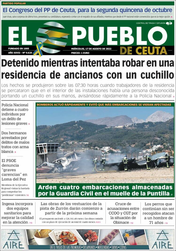 Portada de El Pueblo de Ceuta (España)