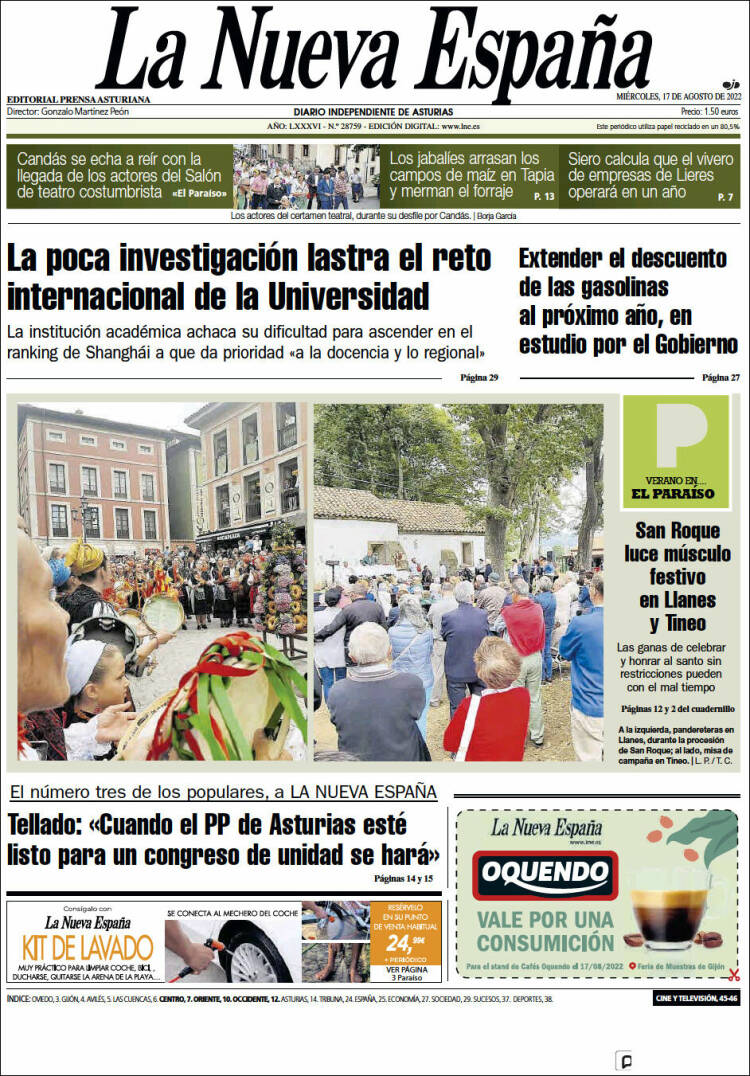 Portada de La Nueva España (España)