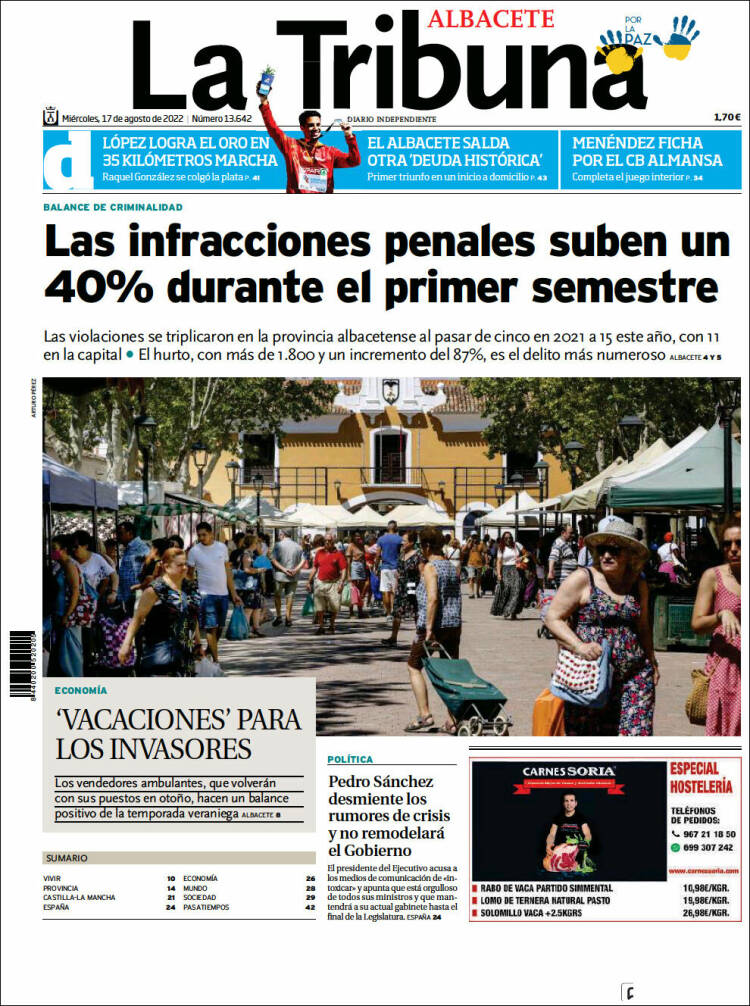 Portada de La Tribuna de Albacete (España)