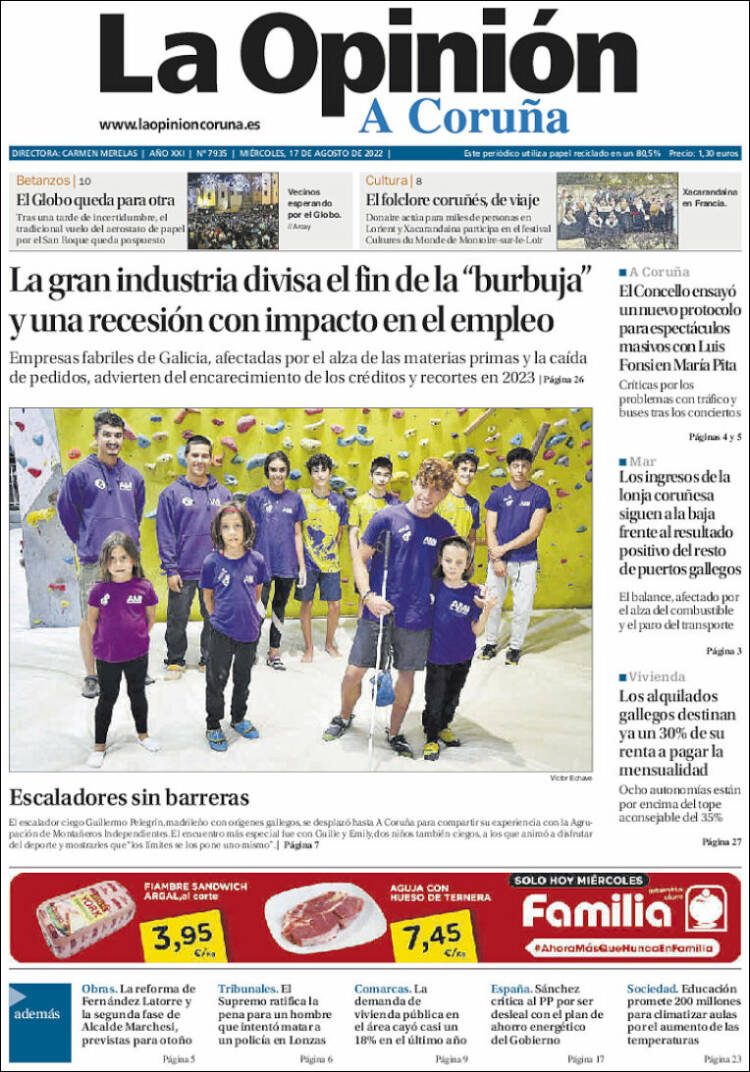 Portada de La Opinión de A Coruña (España)