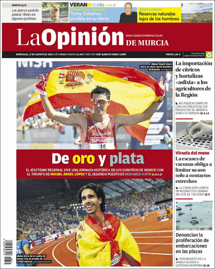 Portada de La Opinión de Murcia (España)