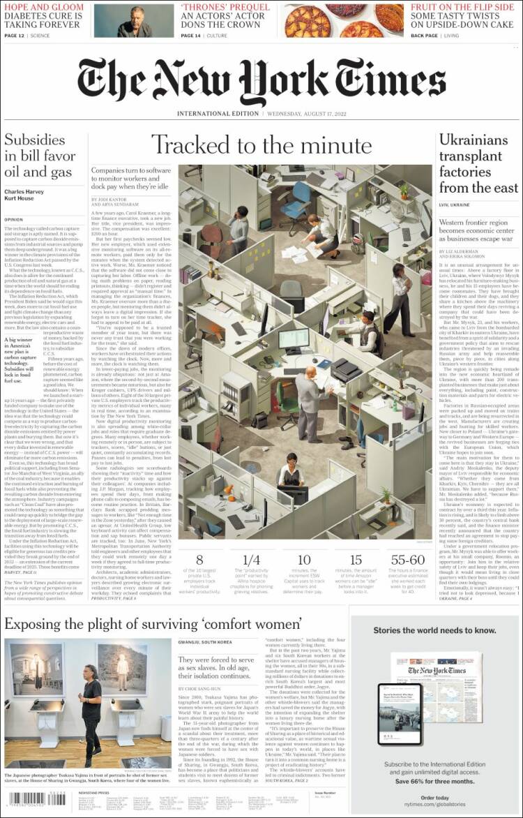 Portada de International New York Times (Europa)